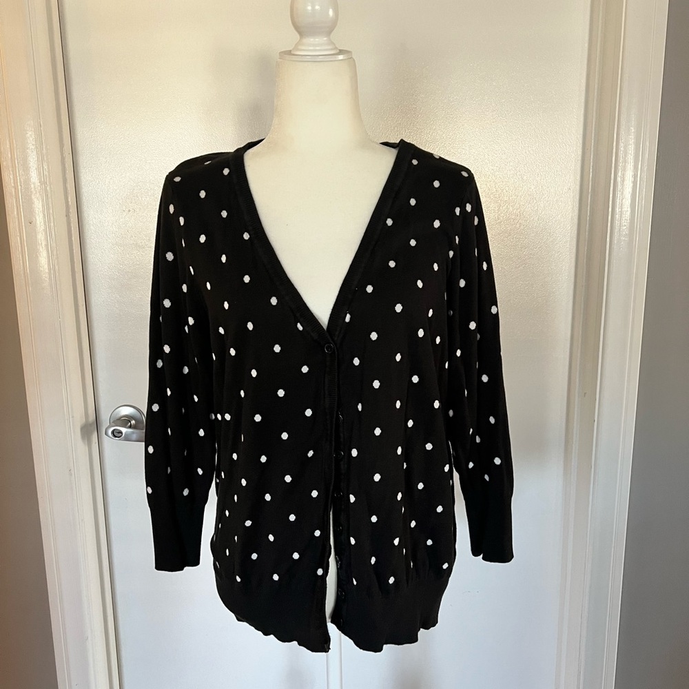 ModCloth black and white polka dot cardigan